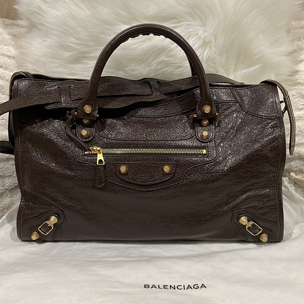Balenciaga Dark Brown Leather Satchel Bag